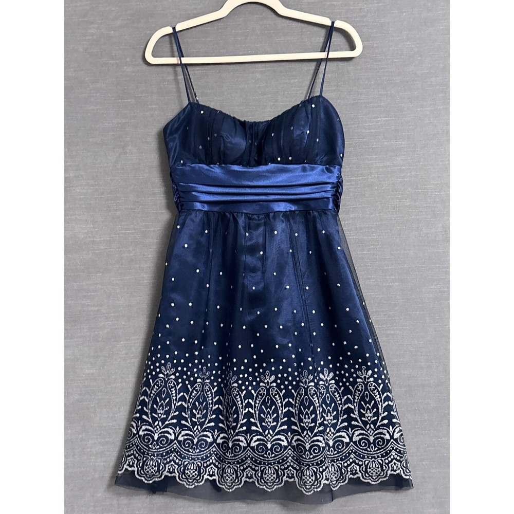 Vintage Masquerade Dress 8 Blue Glitter Tulle Slip Babydoll Prom Party 90s Y2K